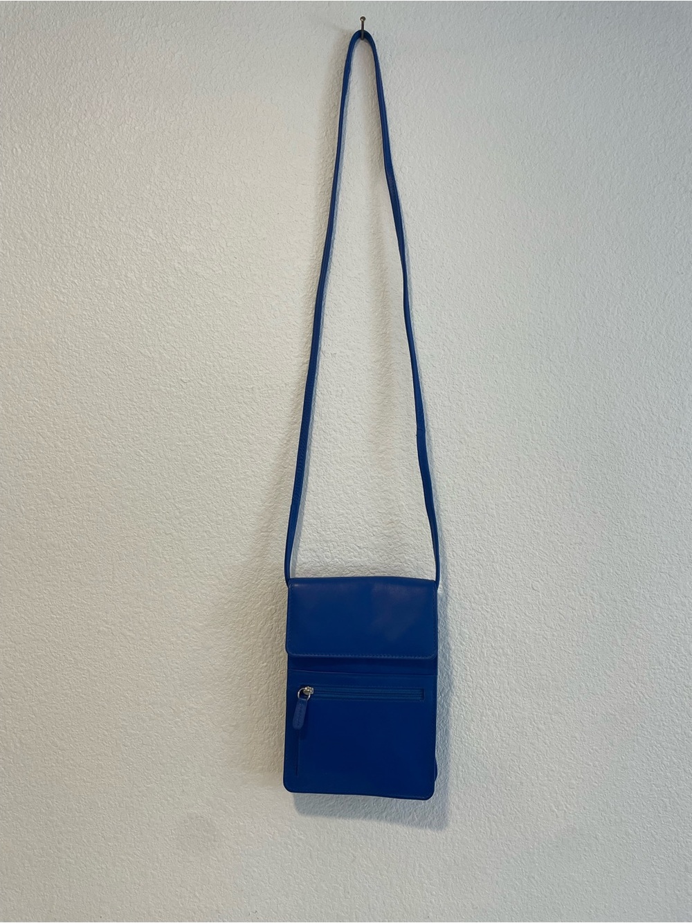 Genuine Leather Blue Crossbody Shoulder Bag - Minimal Women's Travel Purse